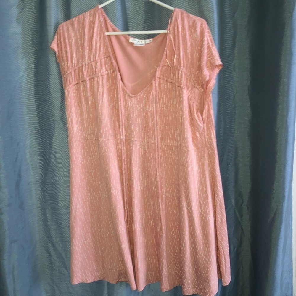 in Every Story pinky peach 1x tunic like top with cinch neckline- real cute